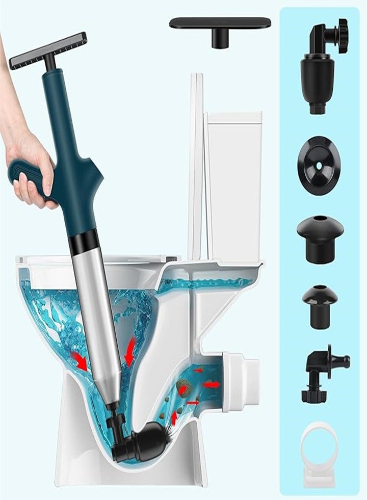 Electric toilet unclogging tool, drain unclogging tool, high pressure air compressor pump, heavy duty power plunger, built-in battery air drain unclogging tool with visual air pressure gauge for toilet, bathtub, sink and floor drain  - Image 1