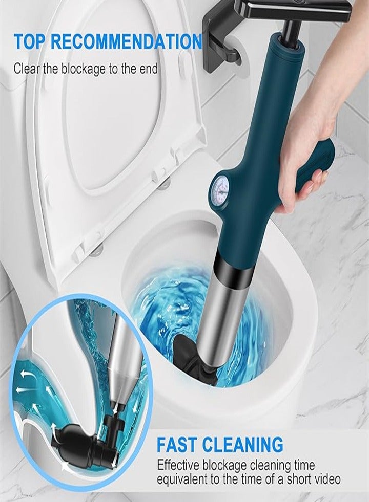 Electric toilet unclogging tool, drain unclogging tool, high pressure air compressor pump, heavy duty power plunger, built-in battery air drain unclogging tool with visual air pressure gauge for toilet, bathtub, sink and floor drain  - Image 3