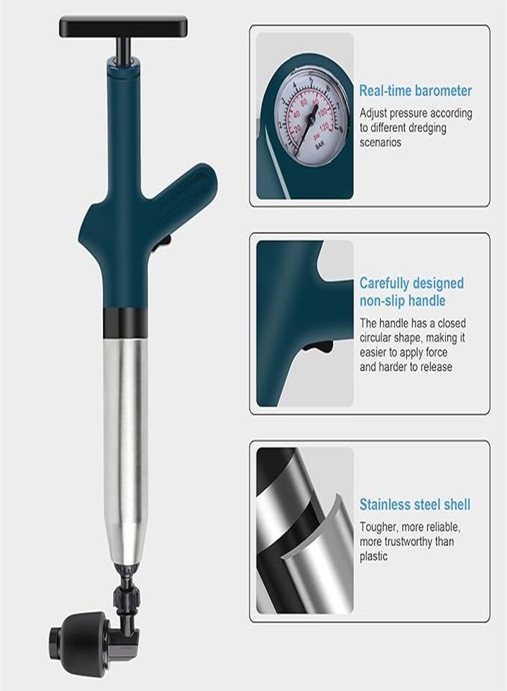 Electric toilet unclogging tool, drain unclogging tool, high pressure air compressor pump, heavy duty power plunger, built-in battery air drain unclogging tool with visual air pressure gauge for toilet, bathtub, sink and floor drain  - Image 5