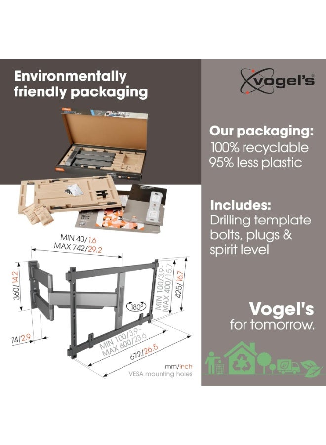 Vogel's TVM 5845 Full-Motion Ultra-Thin TV Wall Mount Bracket 55 65 75 85 98 Up To 100 Inch TVs, Holds Max. 55 kg TVs, Swivels up to 180° Universally Compatible - Image 4