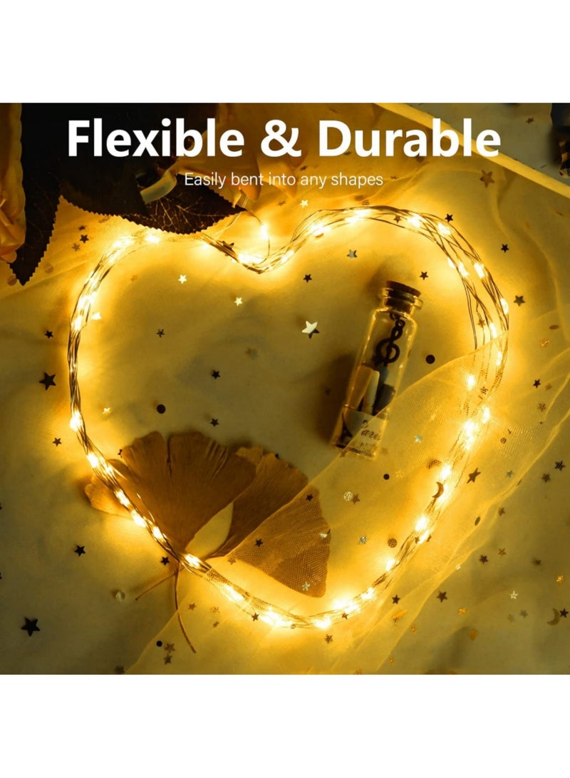سايكفو أضواء زينة عيد الفطر 50 مصباح LED، طولها 5 أمتار، سلك فضي، تعمل بالبطارية، وضعان، لتزيين المنزل في حفلات العيد (أبيض دافئ) - Image 3