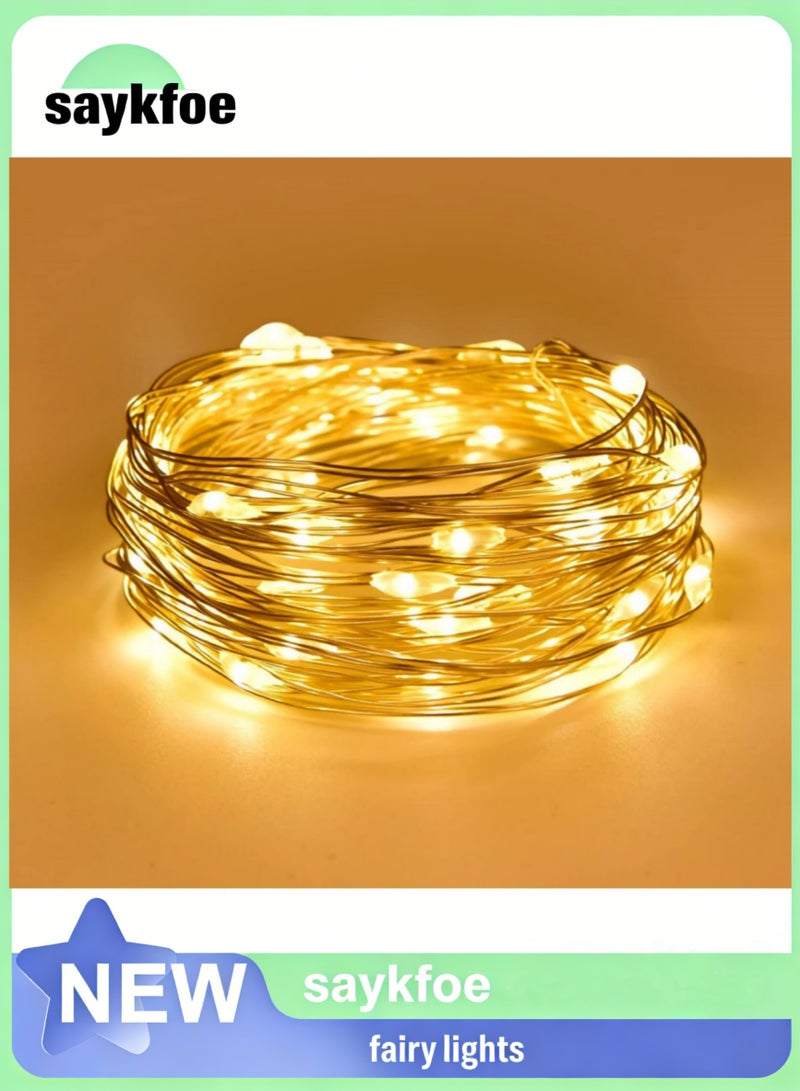 سايكفو أضواء زينة عيد الفطر 50 مصباح LED، طولها 5 أمتار، سلك فضي، تعمل بالبطارية، وضعان، لتزيين المنزل في حفلات العيد (أبيض دافئ) - Image 1