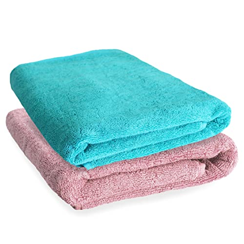 HEELIUM Bamboo Bath Towel | Ultra Absorbent | 3X Softer Than Cotton Towels | 140 x 70 cm - 600 GSM | Pack of 2 - Peach, Teal - Image 1