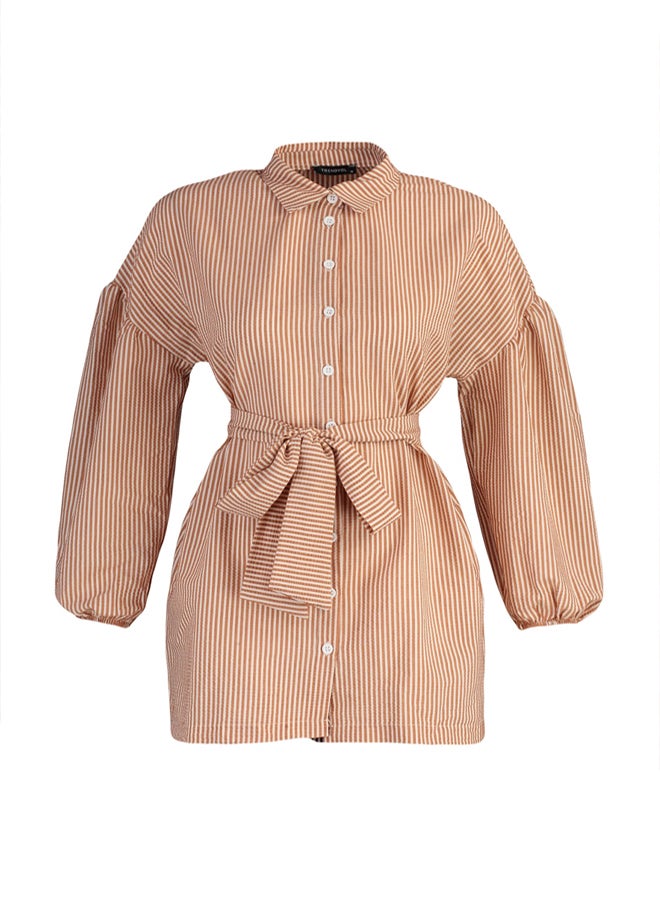 trendyol Striped Belted Balloon Back Sleeve Long Woven Shirt TCTSS22GO0116 - Image 5