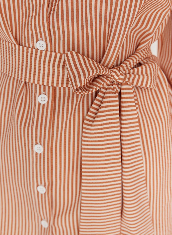 trendyol Striped Belted Balloon Back Sleeve Long Woven Shirt TCTSS22GO0116 - Image 4