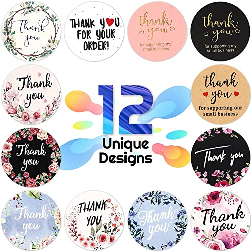 STORE 2508 Store2508 Thank You Stickers Rolls, 2500Pcs 1 Inch Thank You for Supporting My Small Business Envelope Seals, 5 Rolls 12 Patterns Small Thank You Stickers for Wedding, Birthday, Party Gift Wrap Bag - Image 3