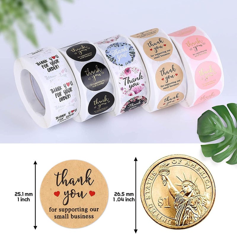 STORE 2508 Store2508 Thank You Stickers Rolls, 2500Pcs 1 Inch Thank You for Supporting My Small Business Envelope Seals, 5 Rolls 12 Patterns Small Thank You Stickers for Wedding, Birthday, Party Gift Wrap Bag - Image 4