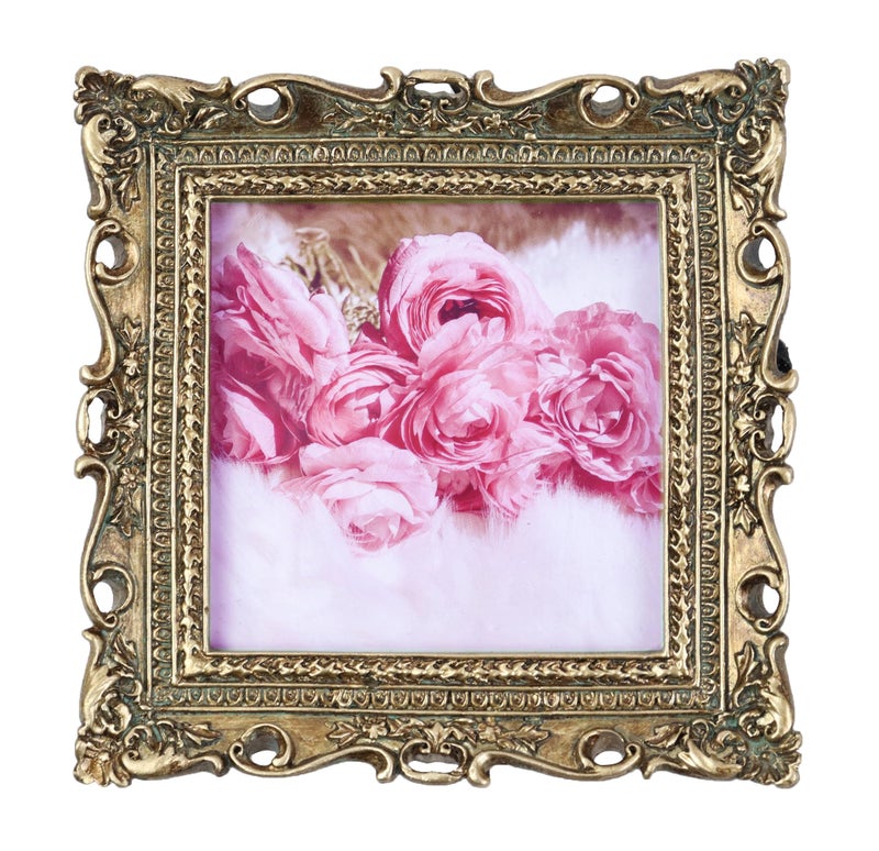HYMMAH 3 * 3INCH MINI Wallet Picture Frame عتيقة إطار الصورة مزخرفة إطار راتنجات مصنوعة يدويًا مع easel & hook for tabletop & wall display معرض الصور الفنية - Image 1