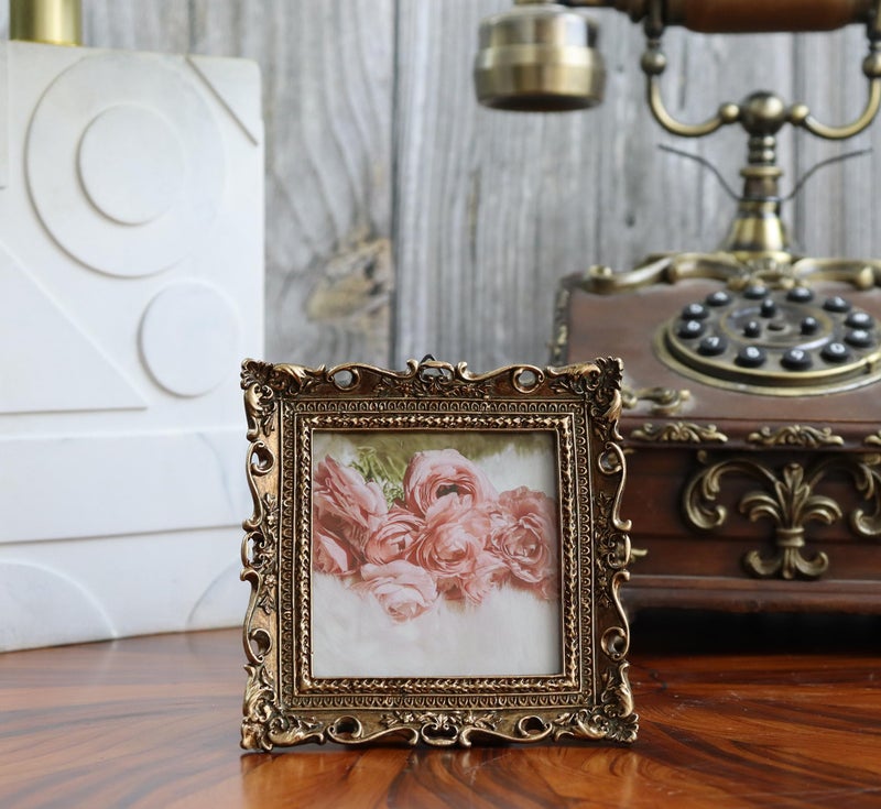 HYMMAH 3 * 3INCH MINI Wallet Picture Frame عتيقة إطار الصورة مزخرفة إطار راتنجات مصنوعة يدويًا مع easel & hook for tabletop & wall display معرض الصور الفنية - Image 5