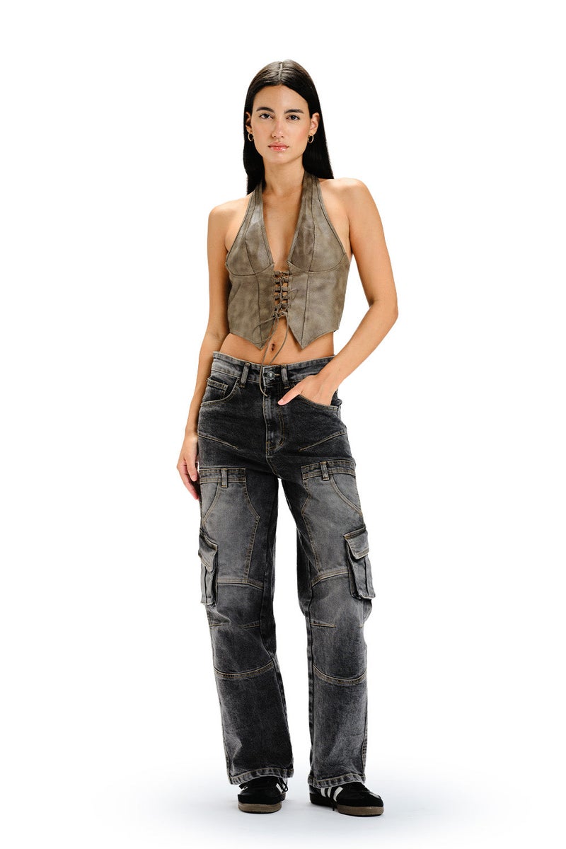 Bonkers Corner Black Wash Workwear Cargo Jeans for Women's - Image 2