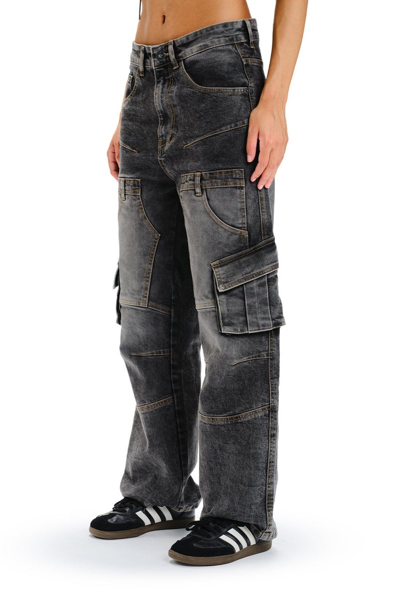 Bonkers Corner Black Wash Workwear Cargo Jeans for Women's - Image 4