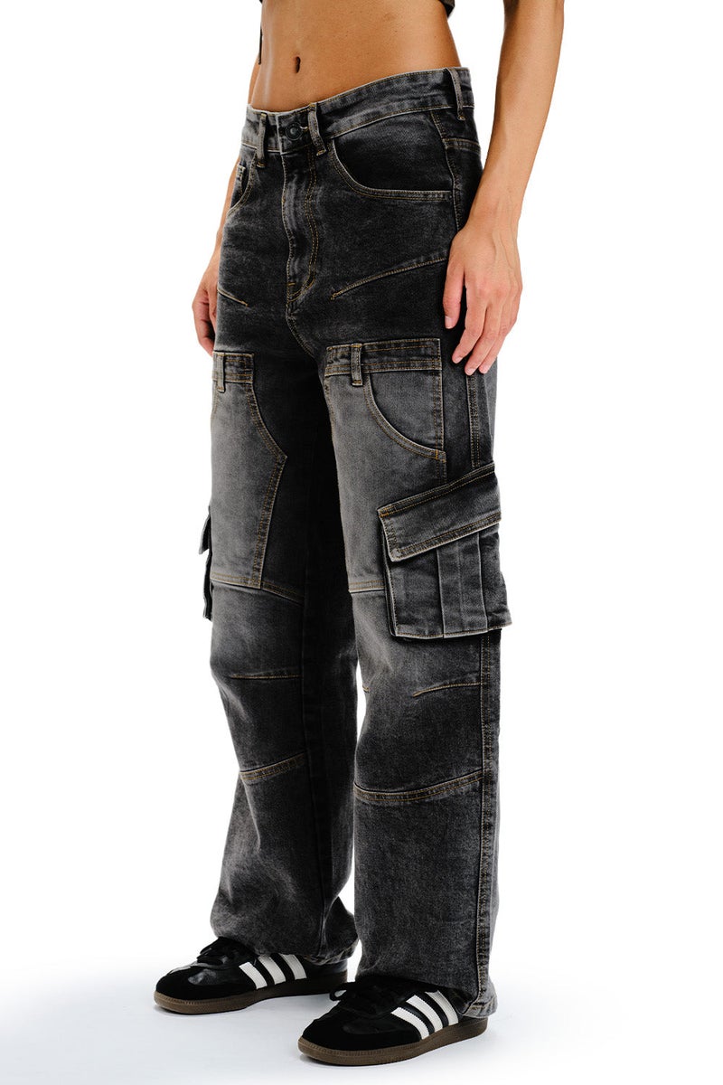 Bonkers Corner Black Wash Workwear Cargo Jeans for Women's - Image 5