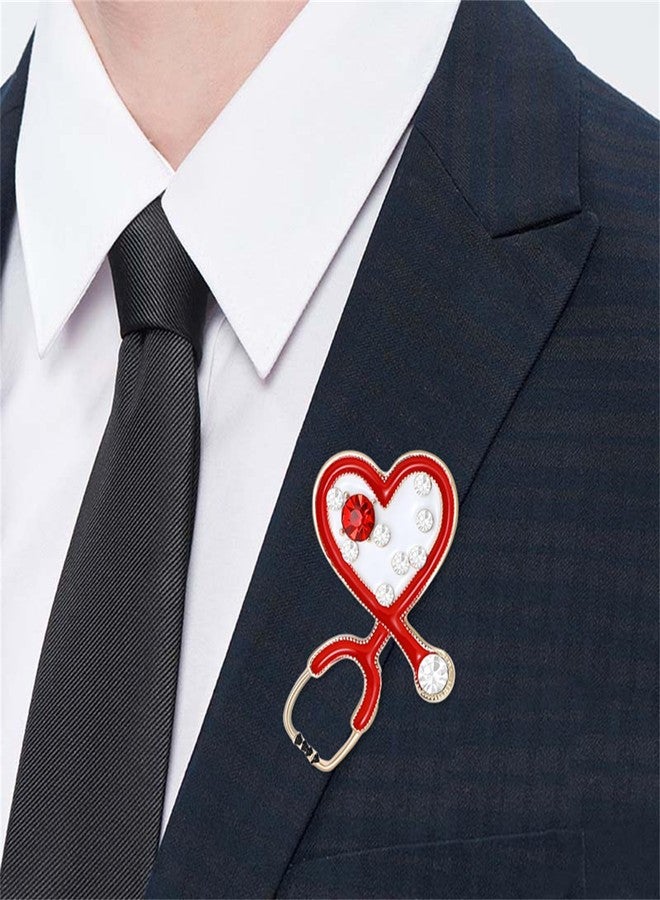 بروش عيد الحب من RLHRNDE للنساء والرجال، بروش رقيق باللونين الأحمر والأسود على شكل سماعة طبية، مطلي بالمينا ومرصع بالزركونيا المكعبة، مناسب لحفلات الزفاف وأعياد الميلاد والرقص، وإكسسوارات الملابس، وهدية عيد الحب (أحمر). - Image 2