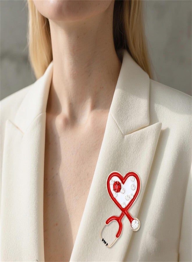 بروش عيد الحب من RLHRNDE للنساء والرجال، بروش رقيق باللونين الأحمر والأسود على شكل سماعة طبية، مطلي بالمينا ومرصع بالزركونيا المكعبة، مناسب لحفلات الزفاف وأعياد الميلاد والرقص، وإكسسوارات الملابس، وهدية عيد الحب (أحمر). - Image 3