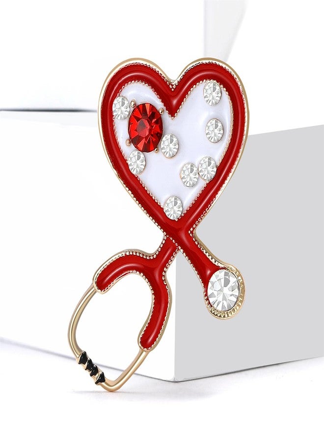 بروش عيد الحب من RLHRNDE للنساء والرجال، بروش رقيق باللونين الأحمر والأسود على شكل سماعة طبية، مطلي بالمينا ومرصع بالزركونيا المكعبة، مناسب لحفلات الزفاف وأعياد الميلاد والرقص، وإكسسوارات الملابس، وهدية عيد الحب (أحمر). - Image 5