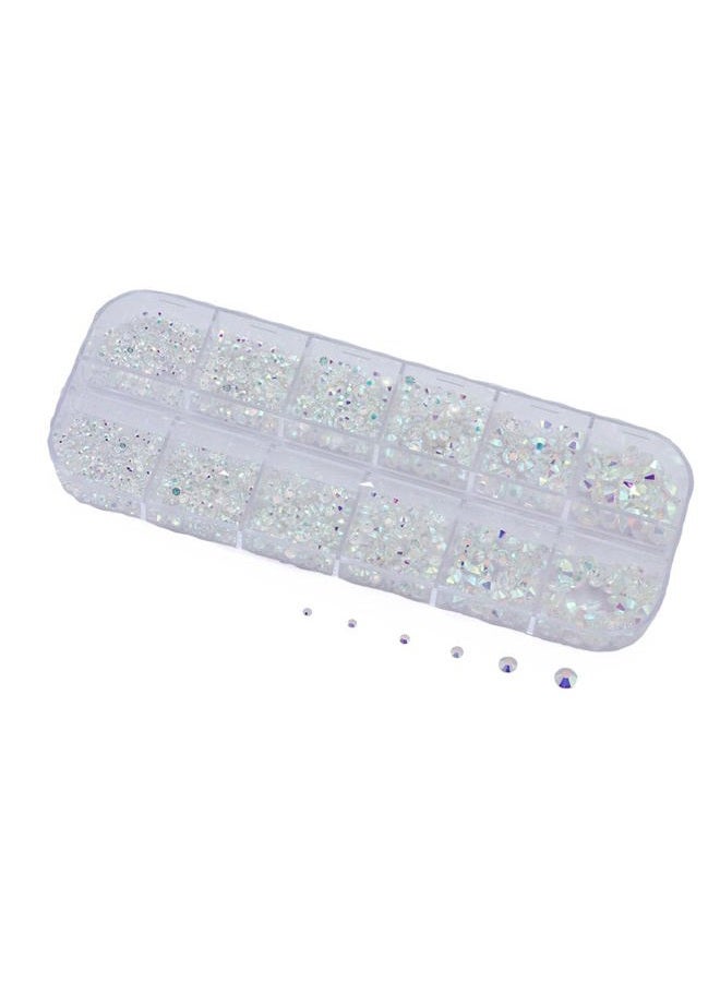 Allstarco Over 2100 Pieces Transparent AB Flat Back Glass Rhinestones Crystals for Nail Art Kit 6 Sizes (1.4mm - 4.8mm) - Image 1