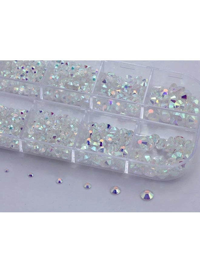 Allstarco Over 2100 Pieces Transparent AB Flat Back Glass Rhinestones Crystals for Nail Art Kit 6 Sizes (1.4mm - 4.8mm) - Image 3