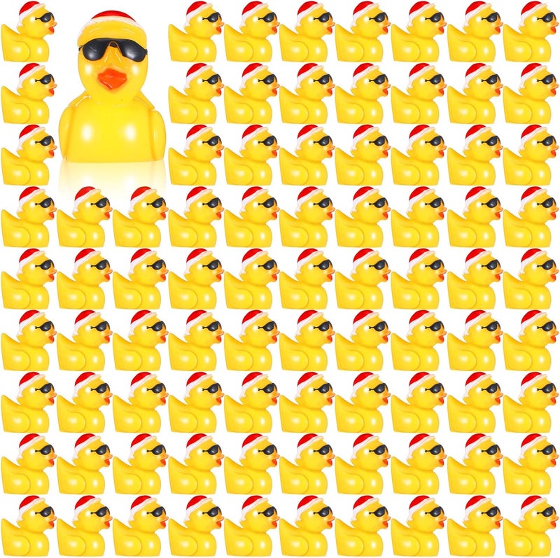 Marsui 100 Pieces Christmas Charms Tiny Resin Ducks Decoration Mini Christmas Hat Duck Figures Micro Landscape Garden Aquarium Dollhouse Accessories for Xmas Birthday Party Ornaments - Image 1