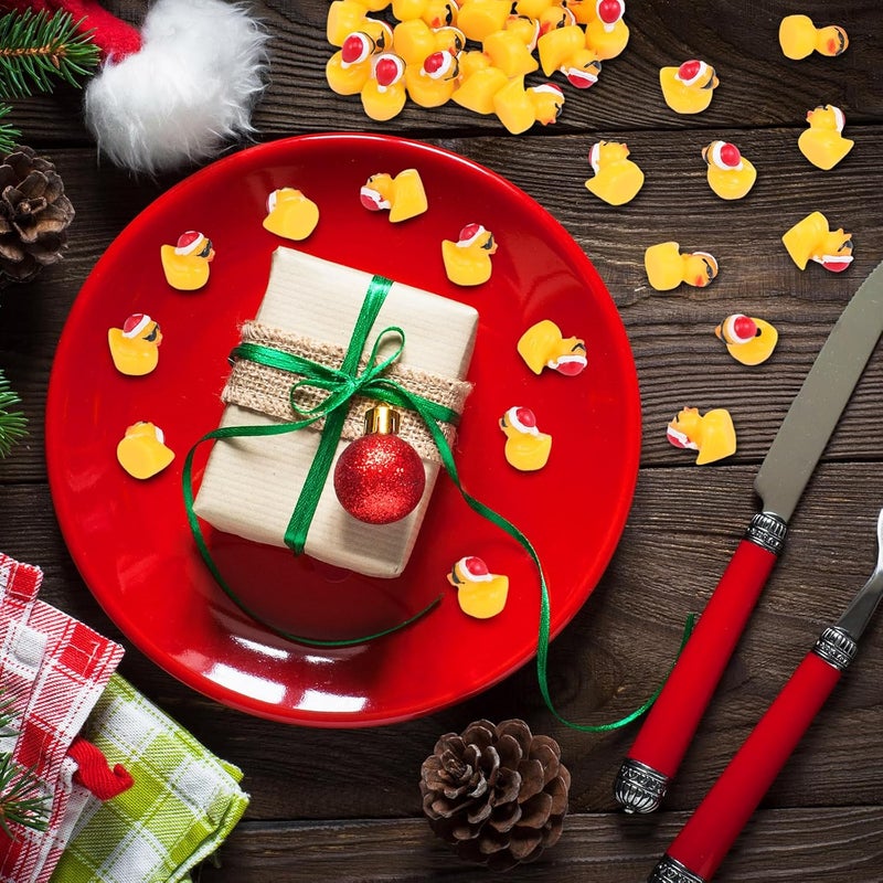 Marsui 100 Pieces Christmas Charms Tiny Resin Ducks Decoration Mini Christmas Hat Duck Figures Micro Landscape Garden Aquarium Dollhouse Accessories for Xmas Birthday Party Ornaments - Image 4