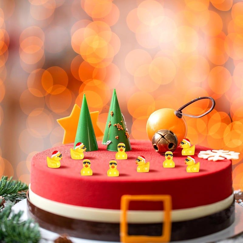 Marsui 100 Pieces Christmas Charms Tiny Resin Ducks Decoration Mini Christmas Hat Duck Figures Micro Landscape Garden Aquarium Dollhouse Accessories for Xmas Birthday Party Ornaments - Image 2