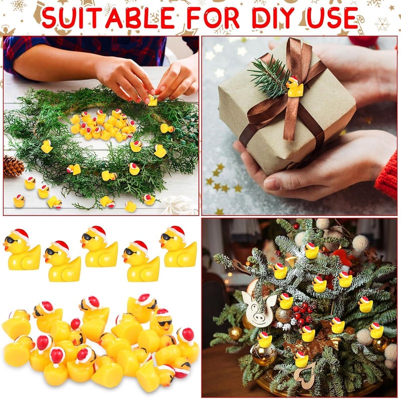 Marsui 100 Pieces Christmas Charms Tiny Resin Ducks Decoration Mini Christmas Hat Duck Figures Micro Landscape Garden Aquarium Dollhouse Accessories for Xmas Birthday Party Ornaments - Image 3