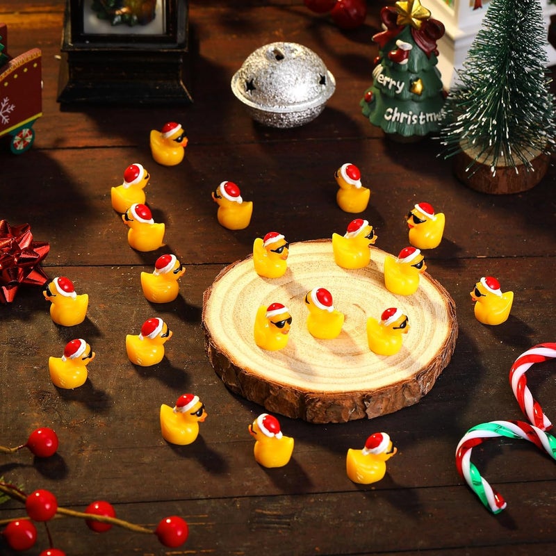 Marsui 100 Pieces Christmas Charms Tiny Resin Ducks Decoration Mini Christmas Hat Duck Figures Micro Landscape Garden Aquarium Dollhouse Accessories for Xmas Birthday Party Ornaments - Image 5