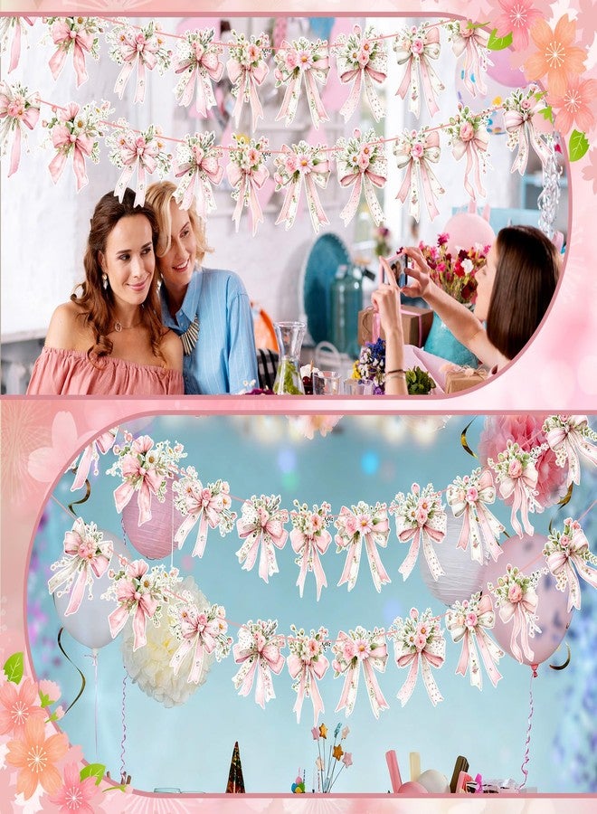 Maysing 2 Pack Pink Bow Spring Flowers Banner Spring Party Decorations Pink Bow Garland Banner for Coquette Birthday Baby Shower Decor, Bridal Shower Wedding, Bows Party De - Image 4