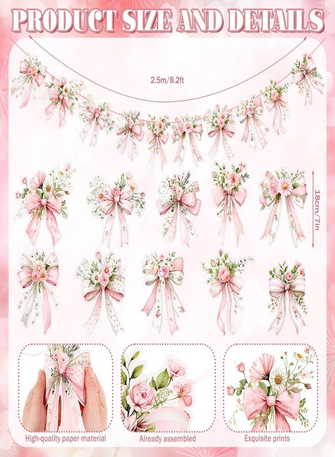 Maysing 2 Pack Pink Bow Spring Flowers Banner Spring Party Decorations Pink Bow Garland Banner for Coquette Birthday Baby Shower Decor, Bridal Shower Wedding, Bows Party De - Image 2