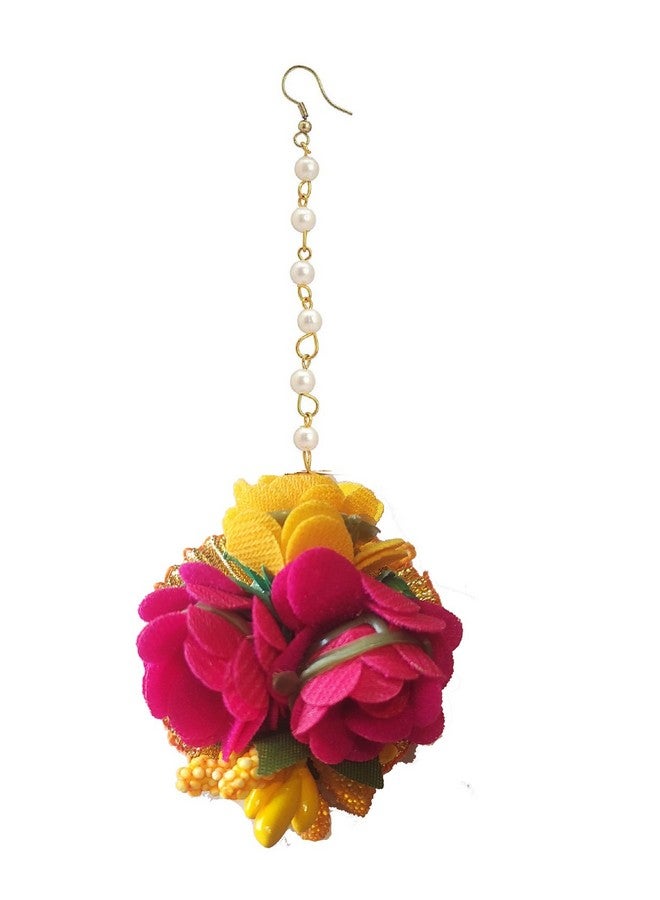 ShopObuddy Maang Tikkas Gota Patti Yellow Pink Color (10) - Image 2