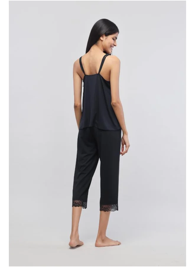 NeceSera Delicate  Black Lace Capri Set with Tank Top