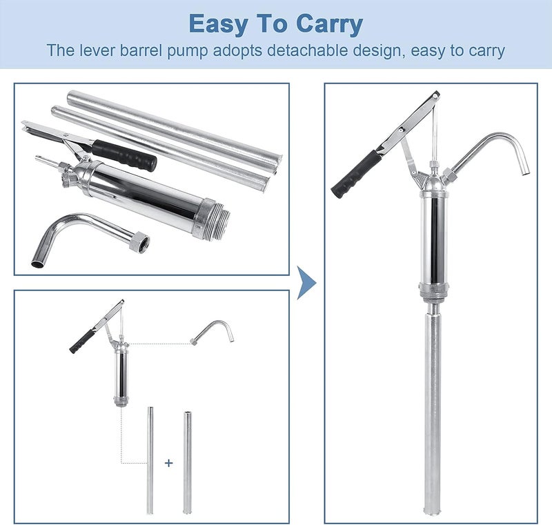 كلاراكو مضخة برميلية تعمل بالرافعة، مضخة أسطوانية يدوية للزيت سعة 55 جالونًا، مضخة يدوية لنقل الوقود من الحديد الزهر عالي التحمل تعمل بالرافعة - Image 2