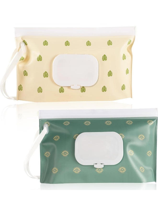 FEBSNOW FEBSNOW 2 Pack Baby Wipes Dispenser, Portable Refillable Wipe Holder Baby Wipes Container Travel Wipes Case Reusable Boho Wet Wipes Pouch  - Image 1