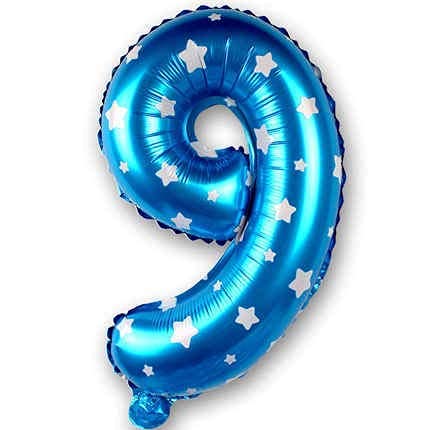 flavouredlove 16 inch Nine Foil Number Air or Helium Balloon Party Decoration Blue hearts Pack of 1 | 9 Year No. Balloons Birthday/Anniversary (Blue hearts Number 9) - Image 1