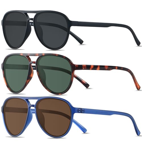 ANDWOOD Retro Polarized Aviator Sunglasses for Women Men Classic 70s Vintage Trendy Square Aviators 3 PACK Black Tortoise Blue Sun glasses - Image 2
