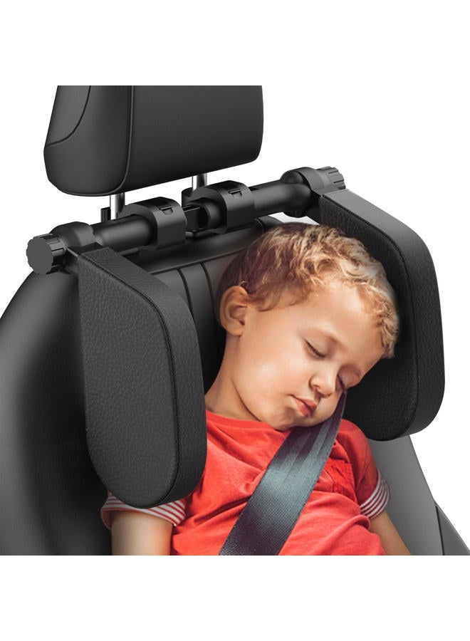 Yoocaa Adjustable Car Headrest Pillow, Road Pal Headrest, U-Shaped Travel Sleeping Pillow for Kids & Adults, Head Neck Support Only Suitable for Car Seat Headrest with Poles, Black - Image 1