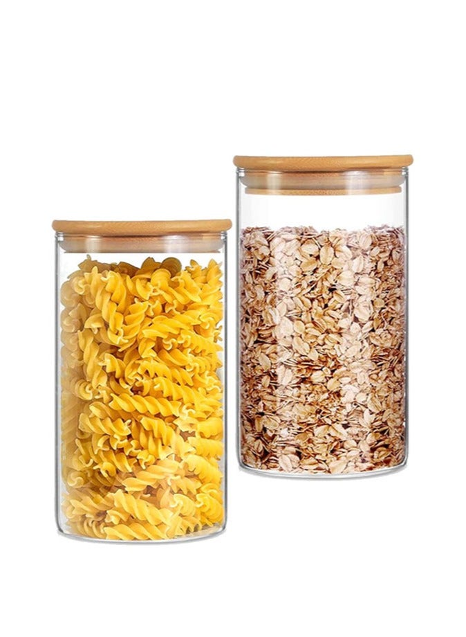 1Chase Set of 2- 750 ML Borosilicate Glass Food Storage Jars With Bamboo Lid ,for Candy Cookie Rice Sugar Flour Pasta Nut - Image 1