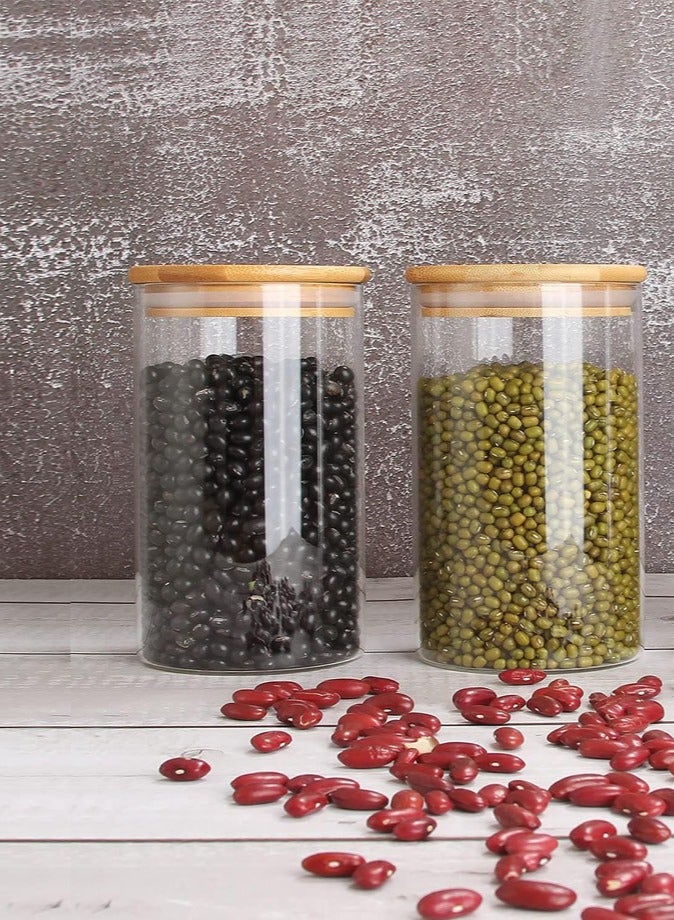 1Chase Set of 2- 750 ML Borosilicate Glass Food Storage Jars With Bamboo Lid ,for Candy Cookie Rice Sugar Flour Pasta Nut - Image 2