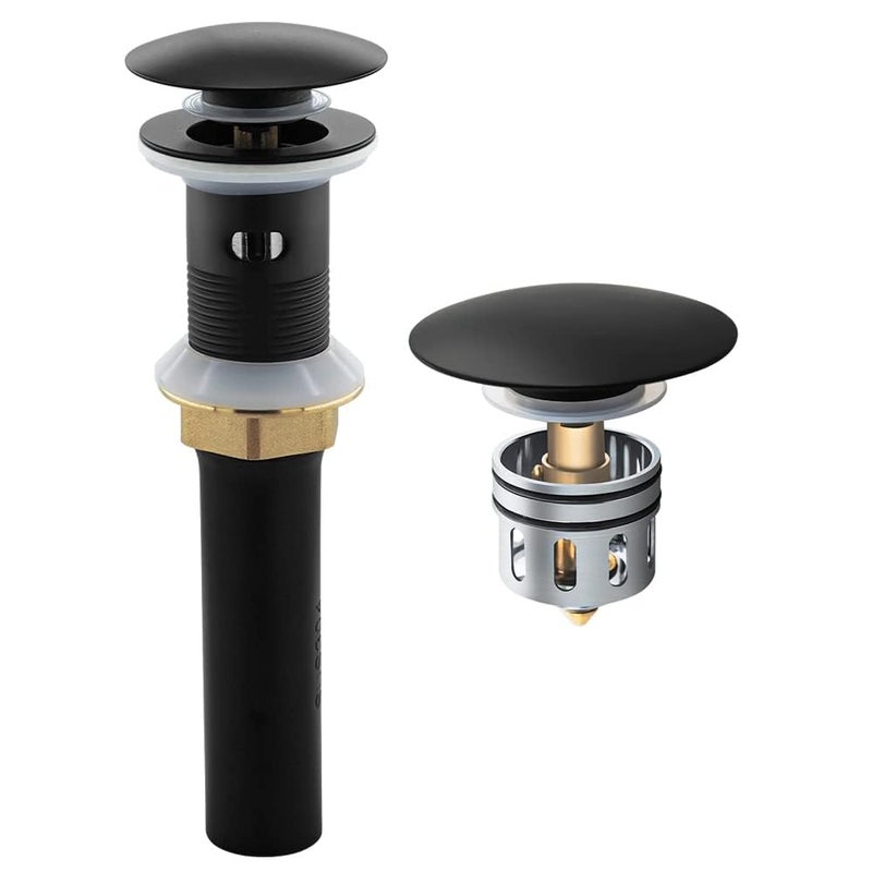 Yodel Faucet Bathroom Sink Drain with with AntiClogging Hair Catcher BasketPop Up Drain with overflow for undermount and drop in sinkMatte BlackY1383YBLK