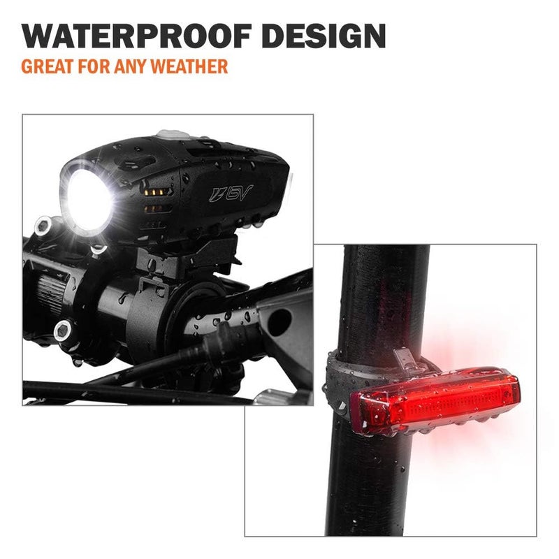 BV Super Bright Bike Light Set USB Rechargeable - Headlight & Taillight, Waterproof IP44 , 3 Light Modes Including Flash Mode for Safety, Easy to Install and Fits All Bicycles - Image 3