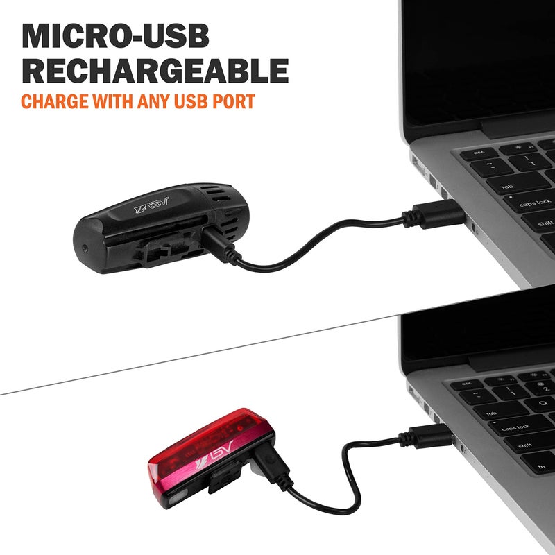 BV Super Bright Bike Light Set USB Rechargeable - Headlight & Taillight, Waterproof IP44 , 3 Light Modes Including Flash Mode for Safety, Easy to Install and Fits All Bicycles - Image 5