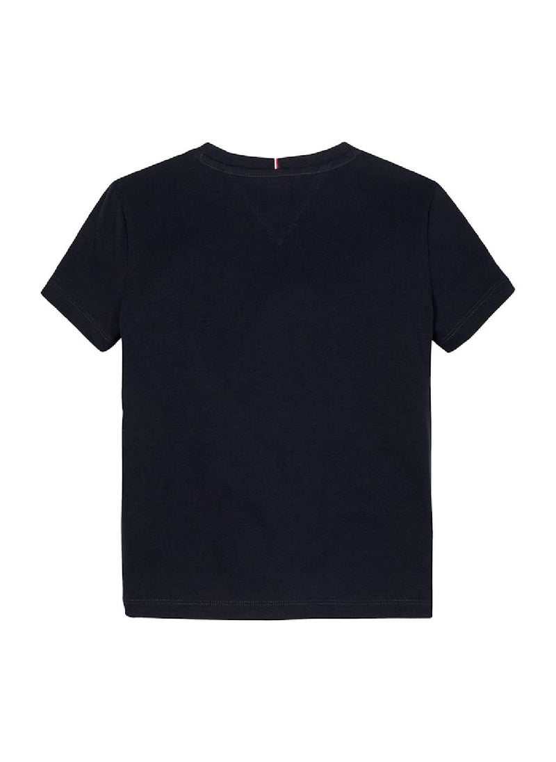 TOMMY HILFIGER - Girls' Glitter Logo Crew Neck T-Shirt - Cotton Blend, Blue - Image 1
