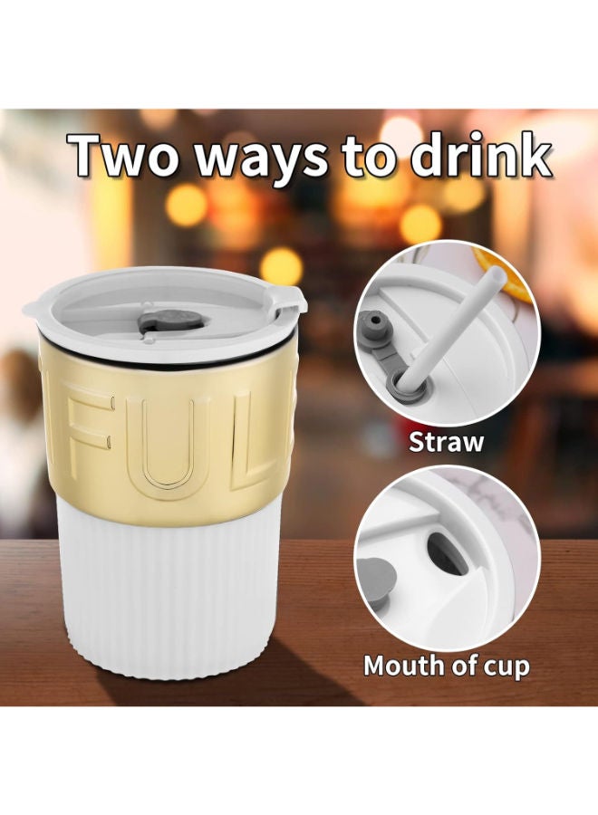 Glass Water Bottle with Straw and Lid (Gold-White), Travel Painted Coffee Mug, Holiday Gift, - Image 5