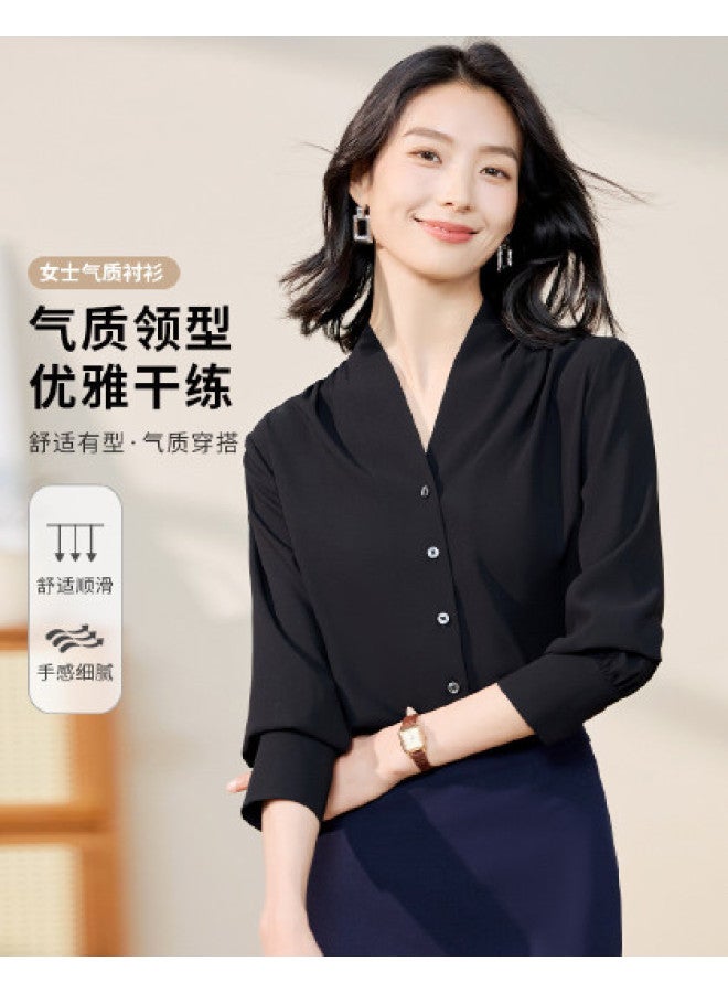 ROMON Women'S Long Sleeve Shirt, Simple V-Neck, Fashionable And Versatile Shirt Cardigan For Women - Image 1