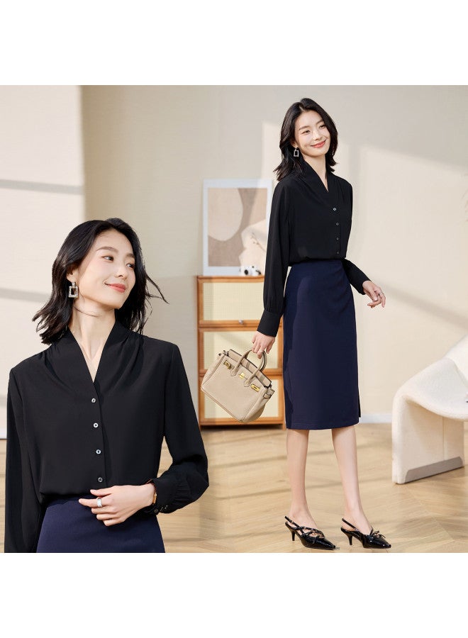 ROMON Women'S Long Sleeve Shirt, Simple V-Neck, Fashionable And Versatile Shirt Cardigan For Women - Image 3