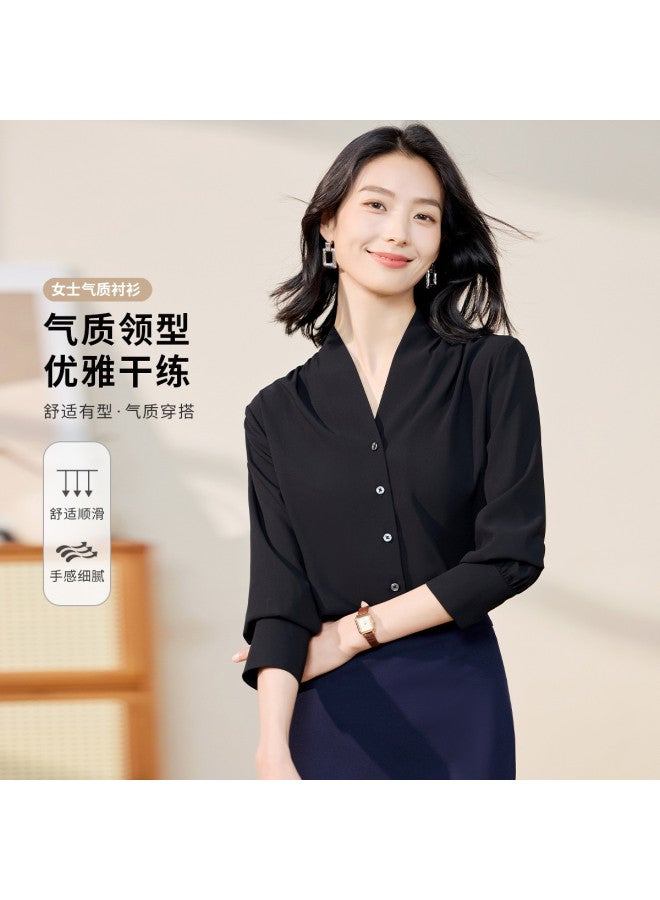 ROMON Women'S Long Sleeve Shirt, Simple V-Neck, Fashionable And Versatile Shirt Cardigan For Women - Image 2