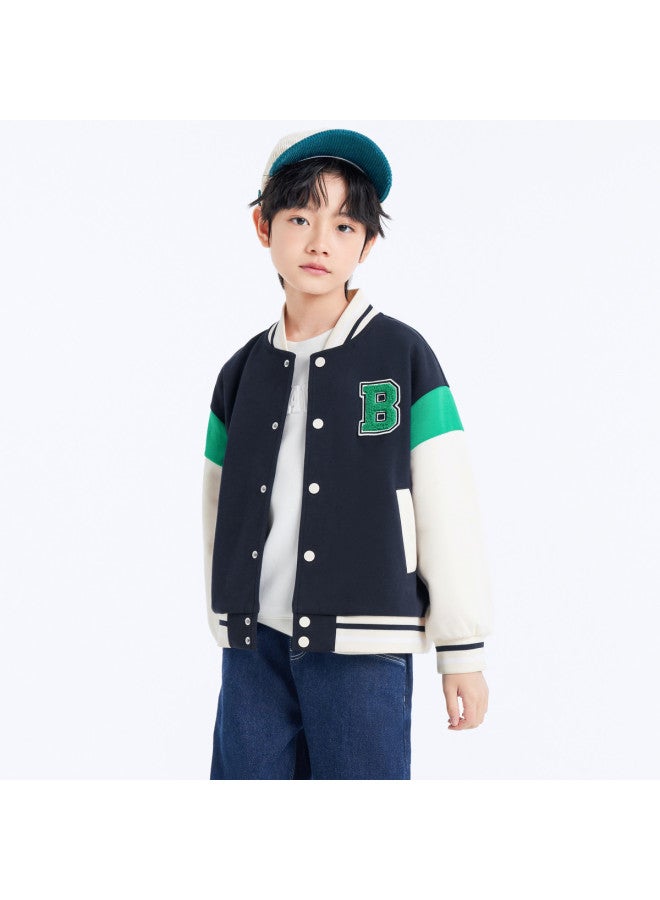 Balabala Preppy Style Baseball Jacket For Boys And Girls, Children's Long-sleeve Casual Outerwear, Kids' Sportswear For Spring/autumn - Image 3