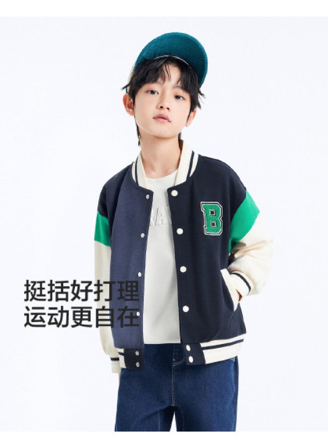 Balabala Preppy Style Baseball Jacket For Boys And Girls, Children's Long-sleeve Casual Outerwear, Kids' Sportswear For Spring/autumn - Image 1