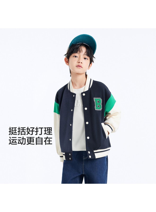 Balabala Preppy Style Baseball Jacket For Boys And Girls, Children's Long-sleeve Casual Outerwear, Kids' Sportswear For Spring/autumn - Image 2