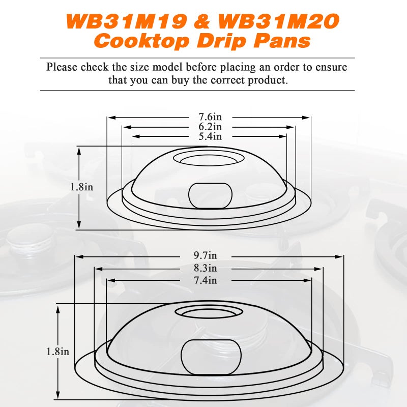 Blutoget WB31M20 WB31M19 Porcelain Drip Pans by Blutoget - Compatible for GE Hotpoint Range Cooktop - Includes 2 6-Inch and 2 8-Inch black Drip Pans - 4 Pack (Black Porcelain) - Image 3