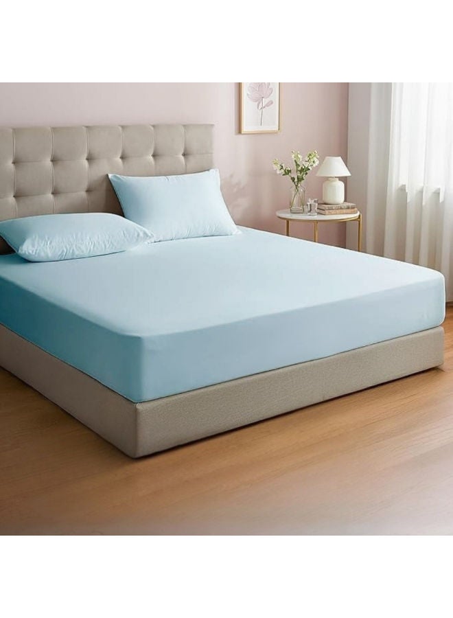 Premium cotton fitted hotel bed sheet set, 3 pieces Baby Blue - Image 1